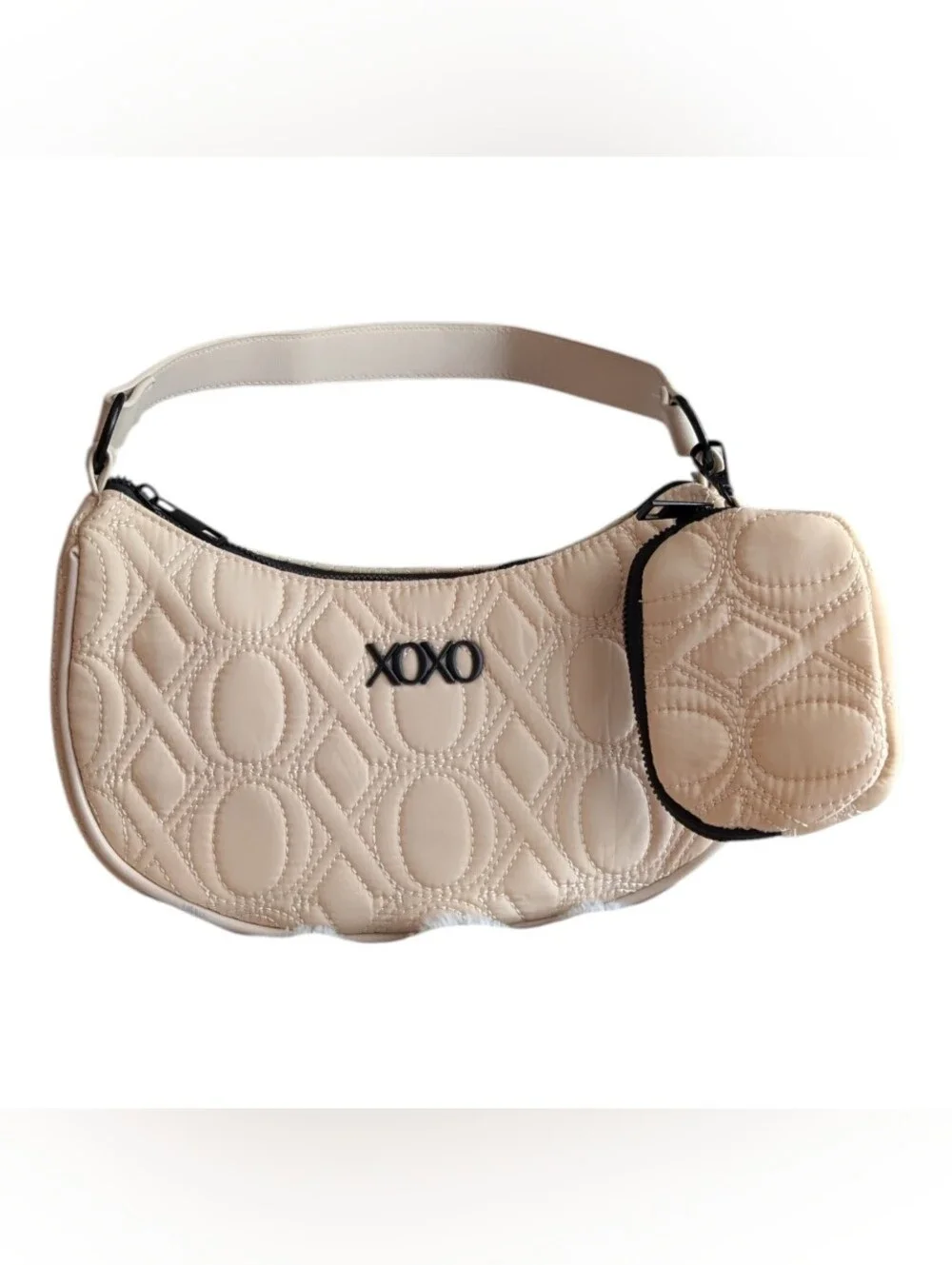XOXO Women's Quilted Crescent Shoulder Bag in Cream - Picture 1 of 7